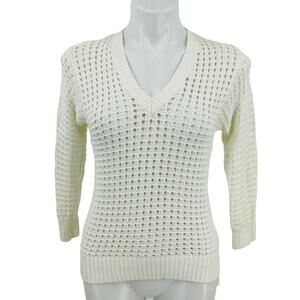Michael Kors V-Neck NWT Ivory Waffle Weave Sweater XS